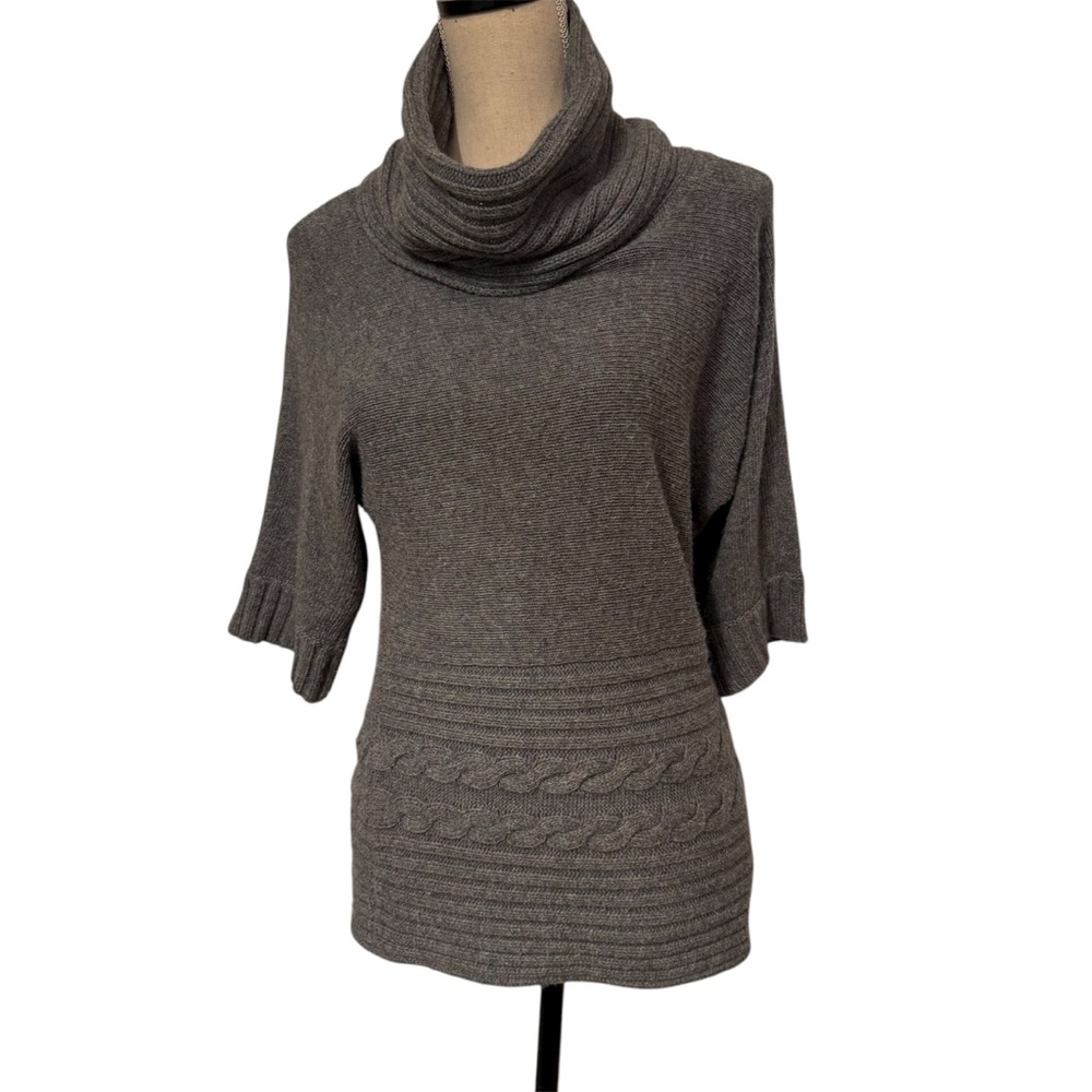 ETCETERA SWEATER COWL TURTLE NECK GRAY ELBOW SLEEVE SIZE M